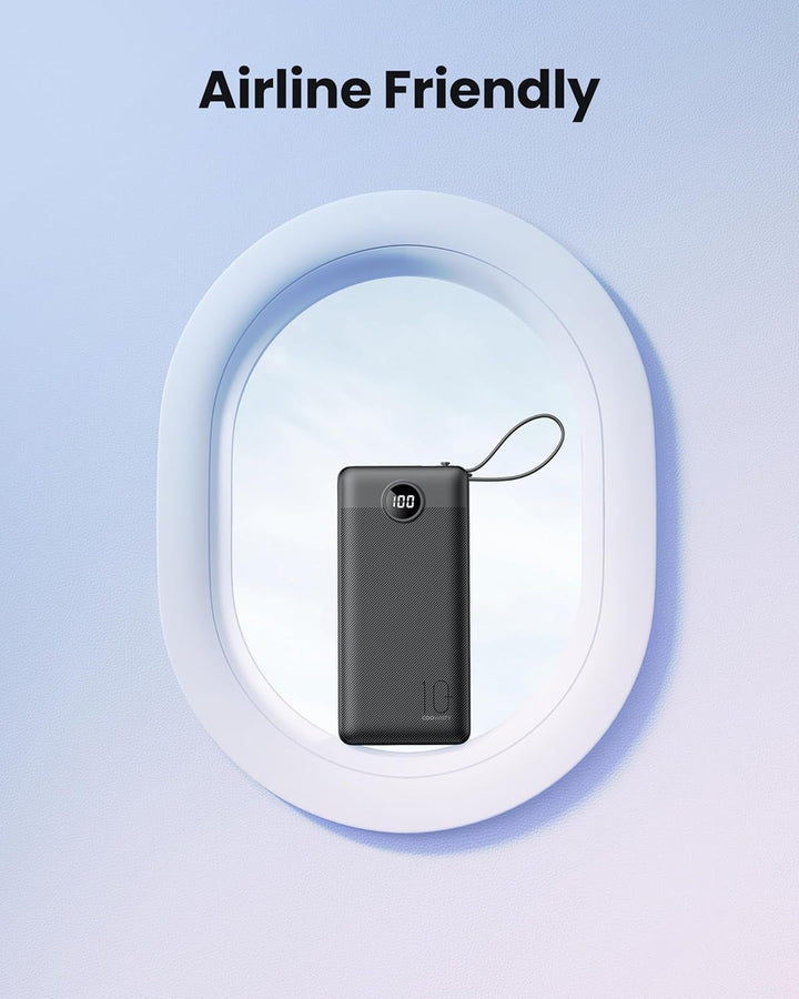 Power Bank mit Ladekabel, 10000mAh Tragbares Ladegerät USB C, 5 Ausgänge 2 Eingänge LED Display Exte