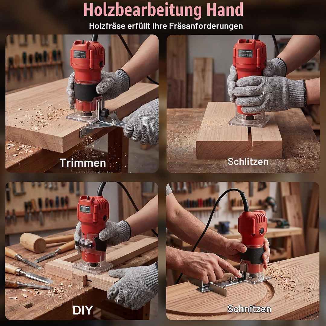 YEARTOP Kantenfräse Holz 800W, Oberfräse Set mit 6tlg. Fräsern in Holzbox, 31000 U/min Einhandfräse