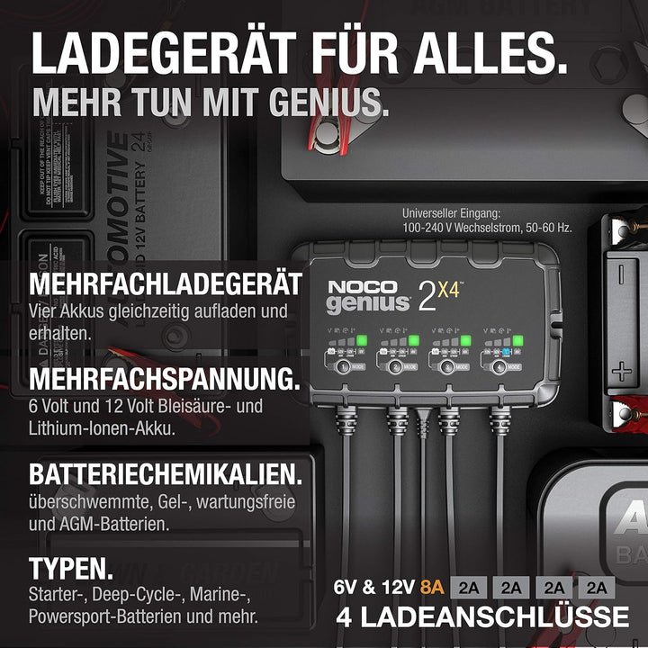 NOCO GENIUS2X4: 8A (2A/Bank) Ladegerät, 6V/12V Batterieladegerät, Erhaltungsladegerät und Desulfator