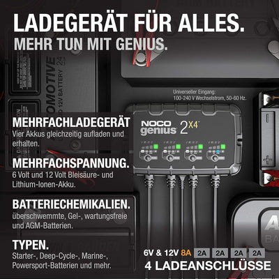 NOCO GENIUS2X4: 8A (2A/Bank) Ladegerät, 6V/12V Batterieladegerät, Erhaltungsladegerät und Desulfator