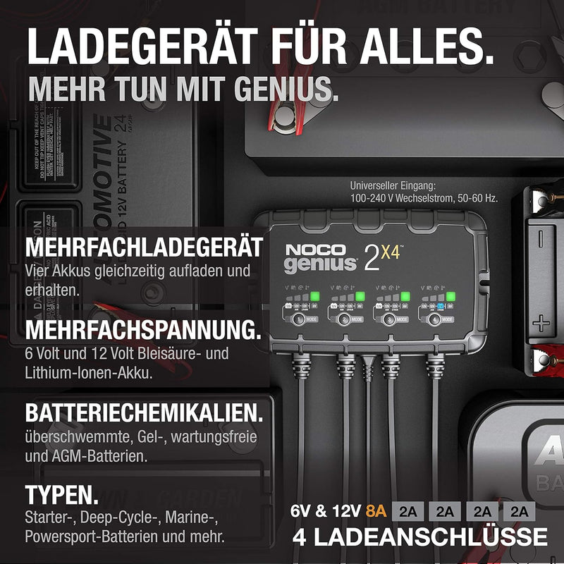 NOCO GENIUS2X4: 8A (2A/Bank) Ladegerät, 6V/12V Batterieladegerät, Erhaltungsladegerät und Desulfator
