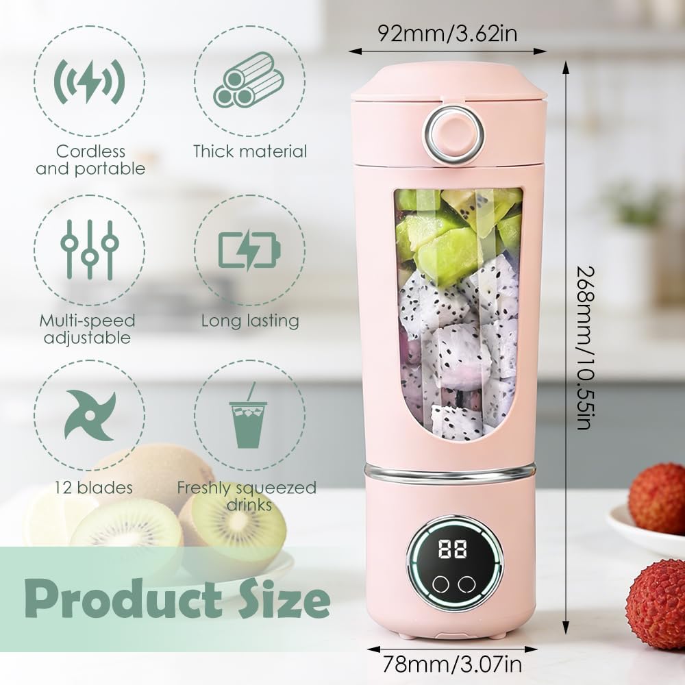 700 ML Tragbarer Mixer Smoothie Maker To Go, SGZIOO Portable Blender mit LED Display, 12 Klingen, Kl