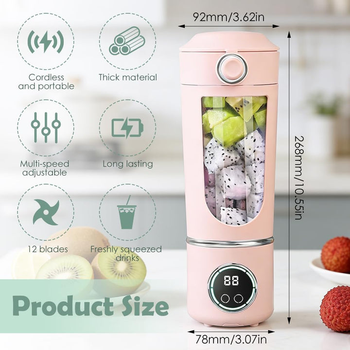 700 ML Tragbarer Mixer Smoothie Maker To Go, SGZIOO Portable Blender mit LED Display, 12 Klingen, Kl