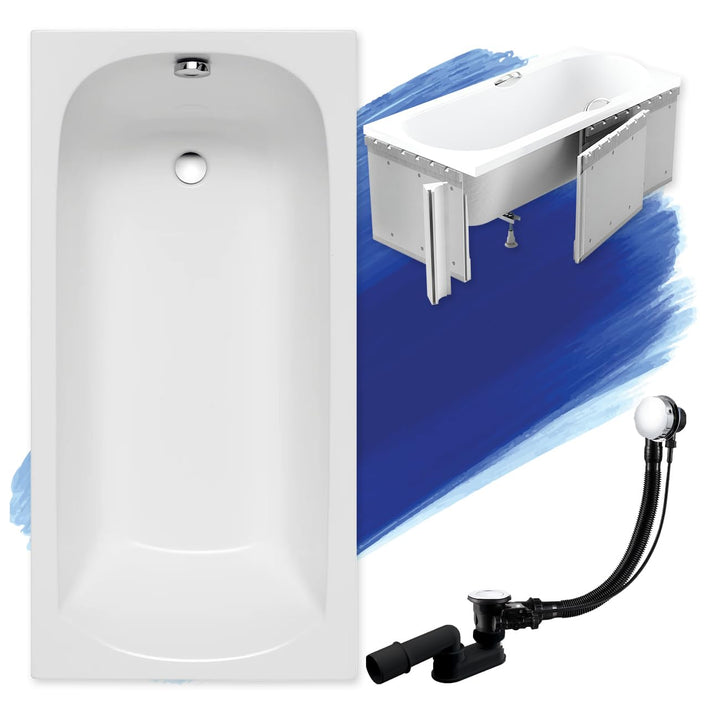 BADLAND Badewanne Original Weiss Acryl Wanne Rechteck CLASSIC 160x70 KOMPLETTSET SET mit Premium Sty