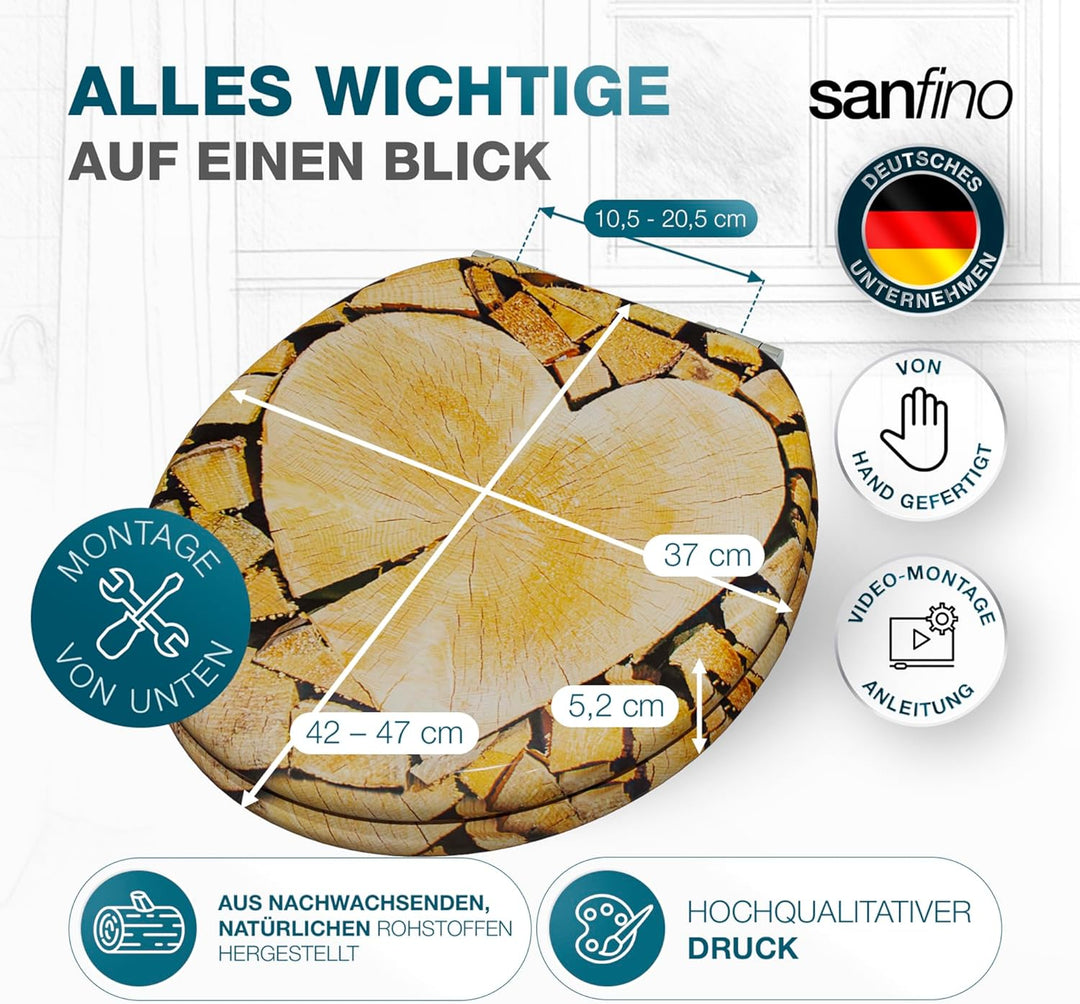 SANFINO® Premium WC Sitz mit Absenkautomatik – hochwertige Toilettendeckel aus Holz, viele bunte Mot
