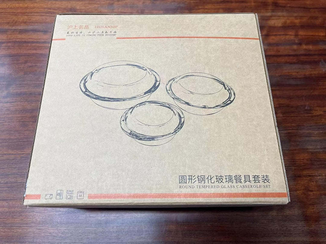 HUSANMP Rund Auflaufform aus Gehärtetem Glas Set, Glas Backform mit Deckel für Backofen, Gefrierschr