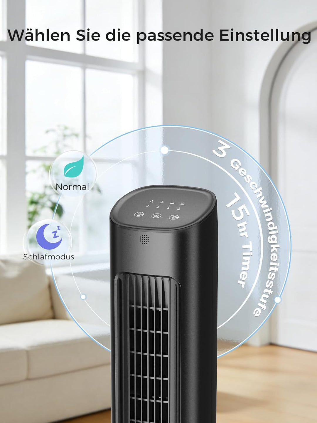 YASHE 80cm Turmventilator mit Fernbedienung, Leiser Standventilator ohne Rotorblätter mit 28 dB, 3 G