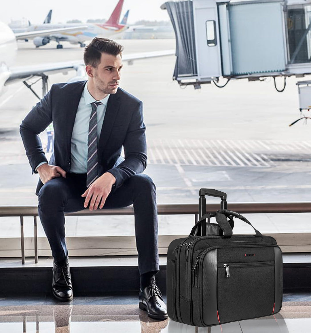 EMPSIGN Business Trolley Laptoptasche mit Rollen, Rolling Laptop Case mit Rädern bis zu 17,3 Zoll La