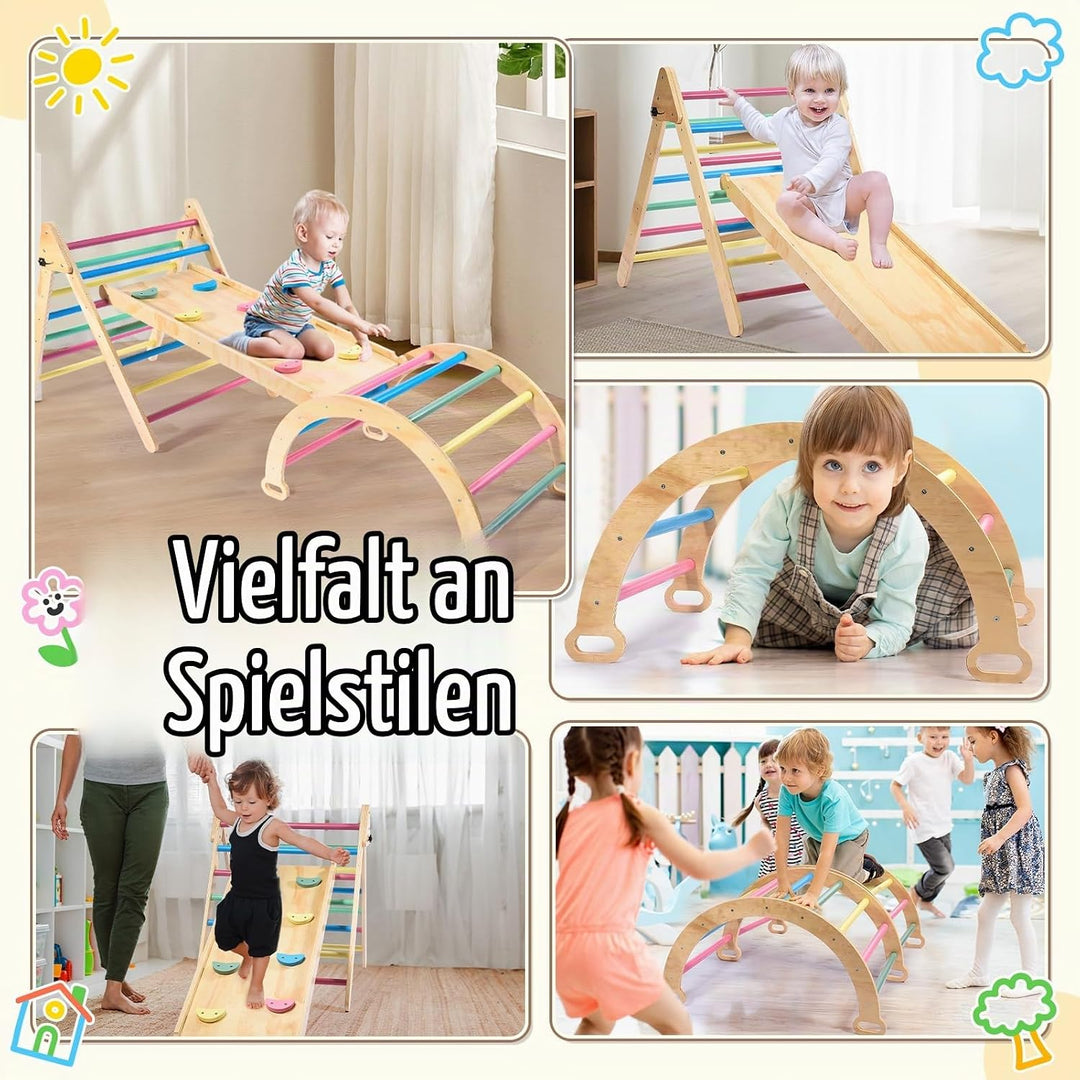 Klettergerüst für Kleinkinder: Regenbogen Klettergerüsts aus Holz für Kleinkinder, Pikler-Dreieck-Se