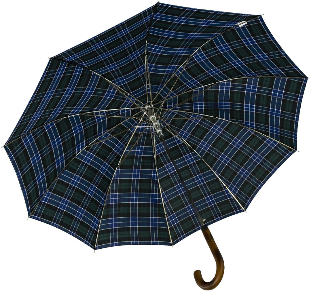 iX-brella Herren-Stockschirm Automatik mit Echtholz-Rundhakengriff - Karo blau-grün Check Blue-green