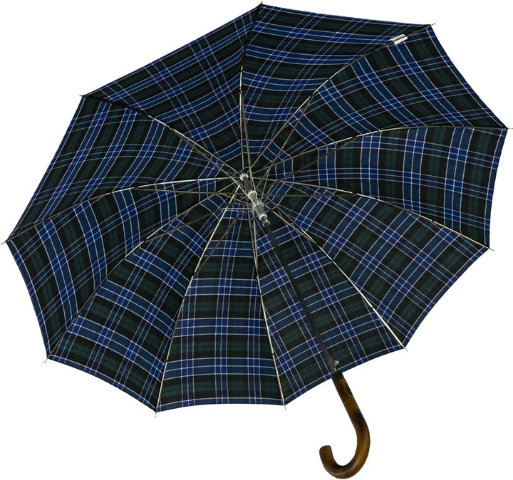 iX-brella Herren-Stockschirm Automatik mit Echtholz-Rundhakengriff - Karo blau-grün Check Blue-green