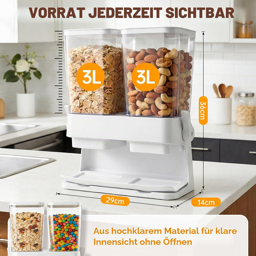 Sinceroduct Müslispender 2er Pack, Cereal Dispenser 3L Grosse luftdichte Müsli-Speicherkisten, Cornf