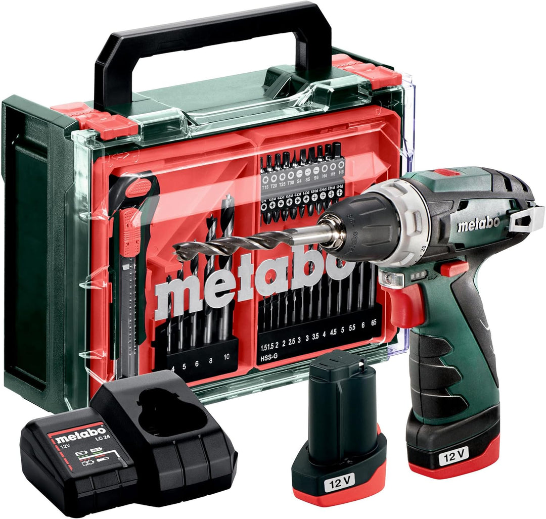 metabo Akku-Bohrschrauber PowerMaxx BS Basic Set - 12 V, 34 Nm Drehmoment, 2 Gänge - Schnellspannboh