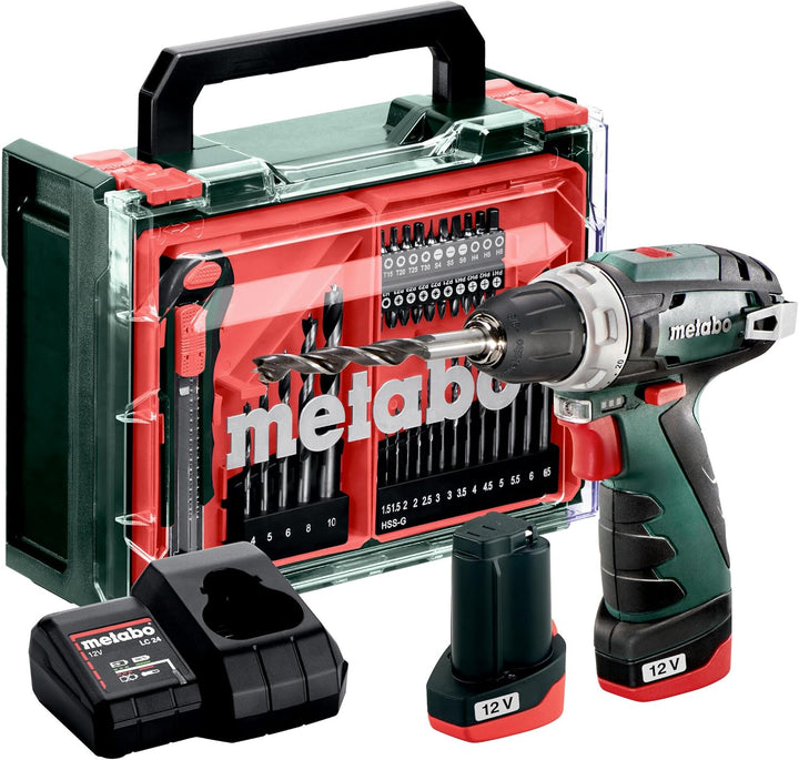metabo Akku-Bohrschrauber PowerMaxx BS Basic Set - 12 V, 34 Nm Drehmoment, 2 Gänge - Schnellspannboh