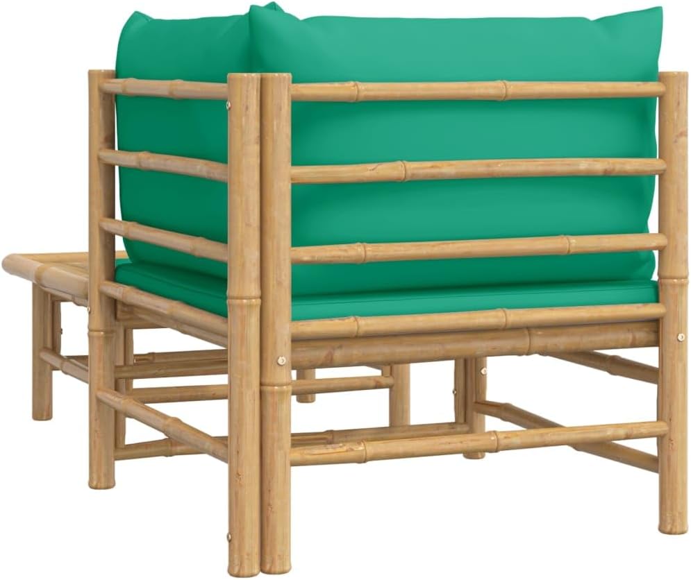 vidaXL 2-TLG. Garten-Lounge-Set mit Grünen Kissen Bambus Eckteil + Tisch Grün, Eckteil + Tisch Grün