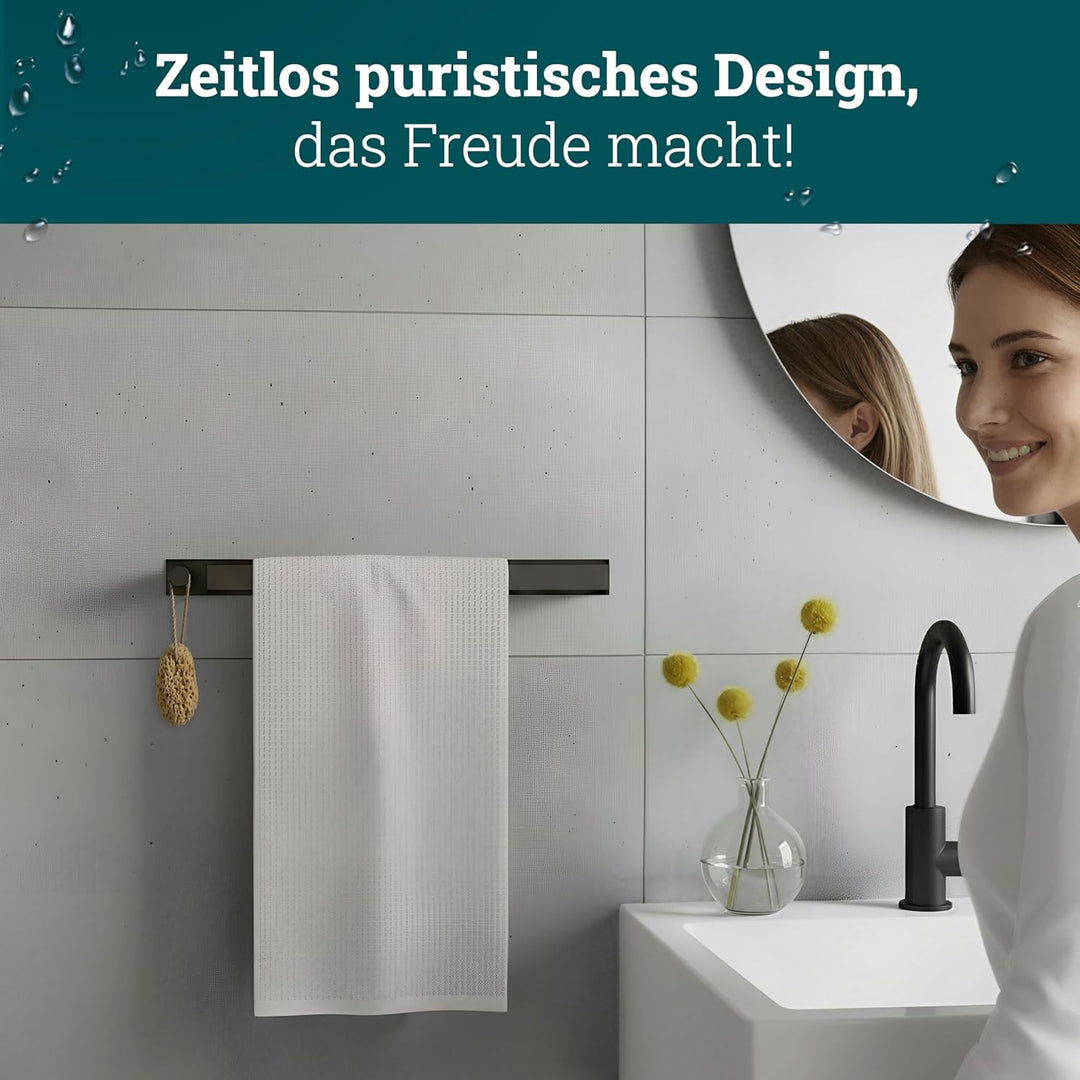 husman Handtuchhalter ohne Bohren | Edelstahl Matt Schwarz Gäste | Handtuchstange zum Kleben für Bad
