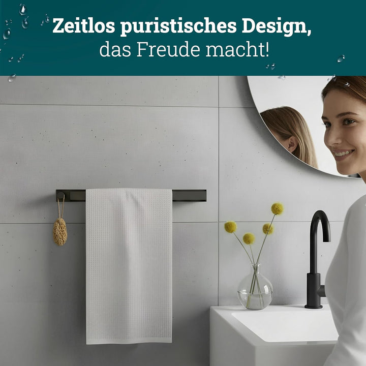 husman Handtuchhalter ohne Bohren | Edelstahl Matt Schwarz Gäste | Handtuchstange zum Kleben für Bad