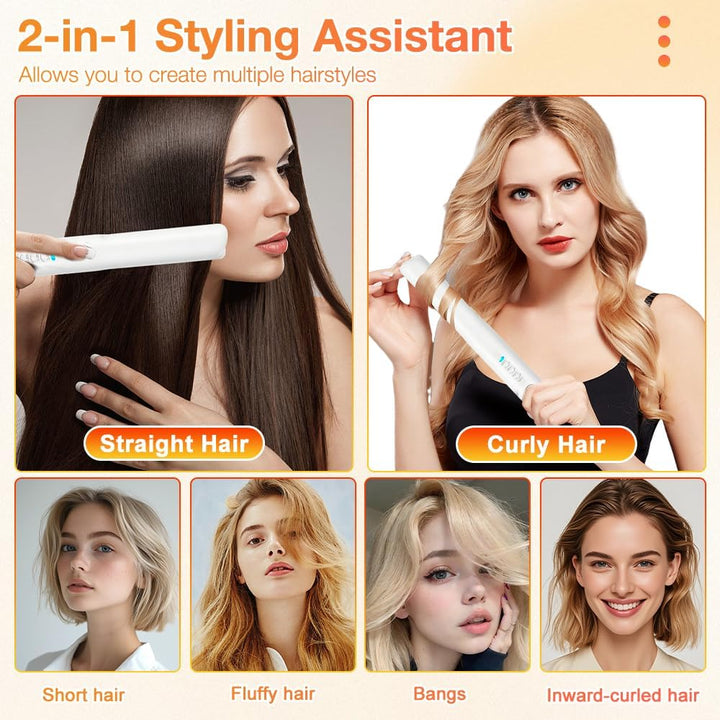 2 In 1 Mini Glätteisen Kabellos und Lockenstab, Hair Straightener, 4 Temperaturen, Wiederaufladbare