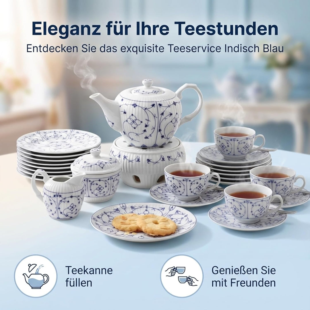 Teeservice indisch blau-22 tlg.