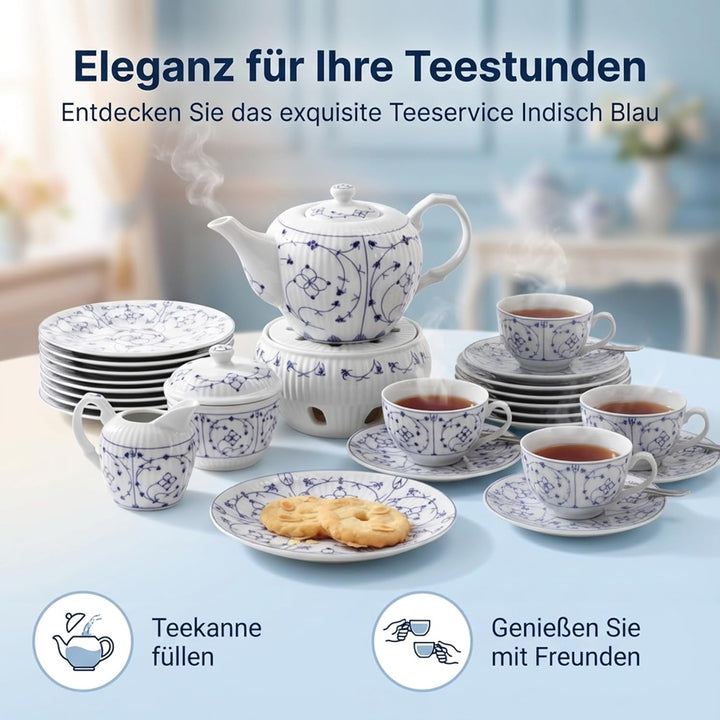 Teeservice indisch blau-22 tlg.
