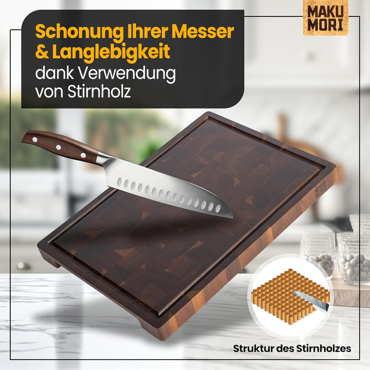 Premium Schneidebrett aus Massivholz, Stirnholz, End Grain 40x29x3cm - Aus karbonisiertem Akazienhol