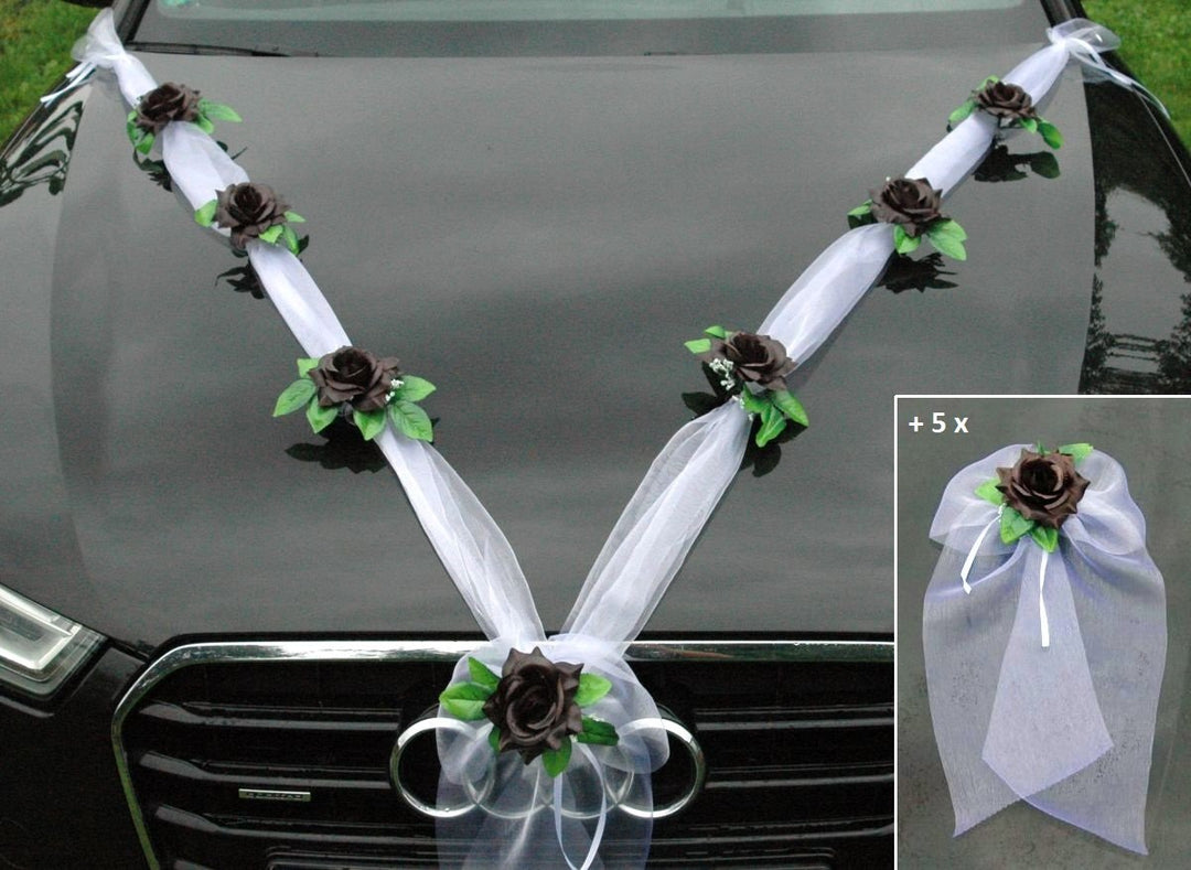 Organza M + Schleife Auto Schmuck Braut Paar Rose Deko Dekoration Autoschmuck Hochzeit Car Auto Wedd