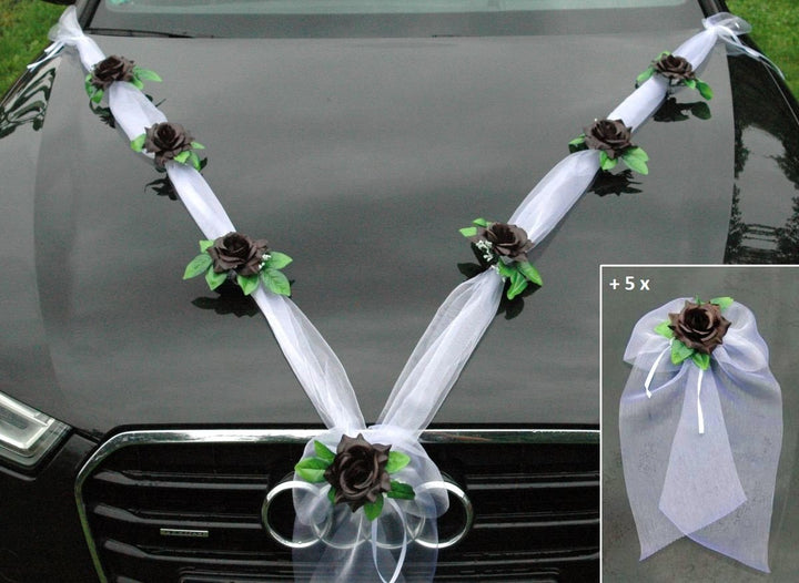Organza M + Schleife Auto Schmuck Braut Paar Rose Deko Dekoration Autoschmuck Hochzeit Car Auto Wedd