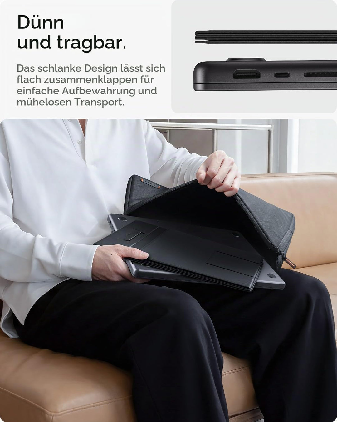 Spigen Slim Fold Laptop Ständer, Faltbare Laptop Halterung, Ergonomischer Erhöhung mit Doppelwinkel