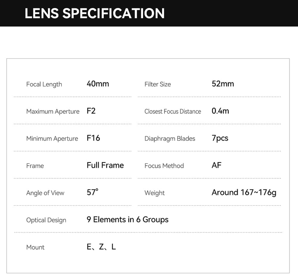 TTARTISAN AF 40 mm F2 Vollformatobjektiv, automatischer Fokus, geringes Gewicht, vielseitig einsetzb
