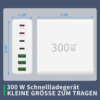 FINIBO 300W USB C Ladegerät Mehrfach: 7-Ports USB Schnellladegerät mit 4 USB-C und 3 USB-A, USB Char