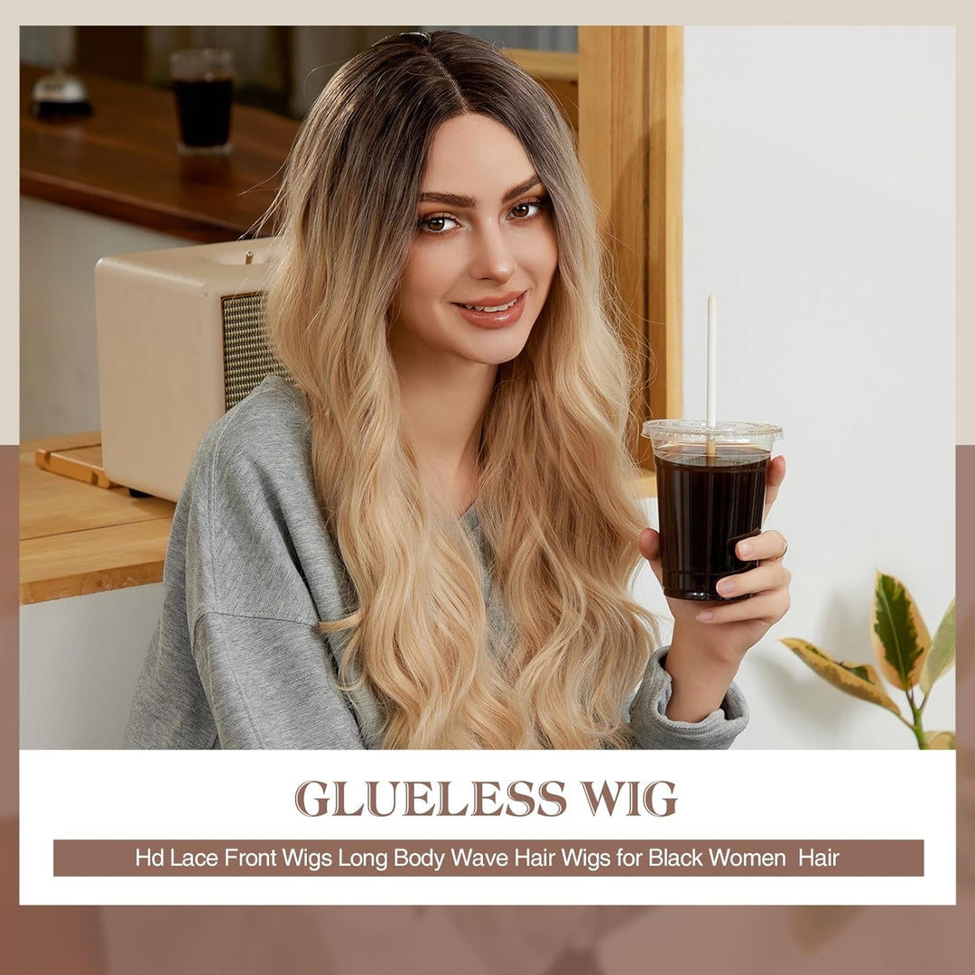 Kikone Platin Blonde Perücke 5x2 HD Lace Front Perücke 26 Zoll Lange Klebelose Körper Welle Perücke