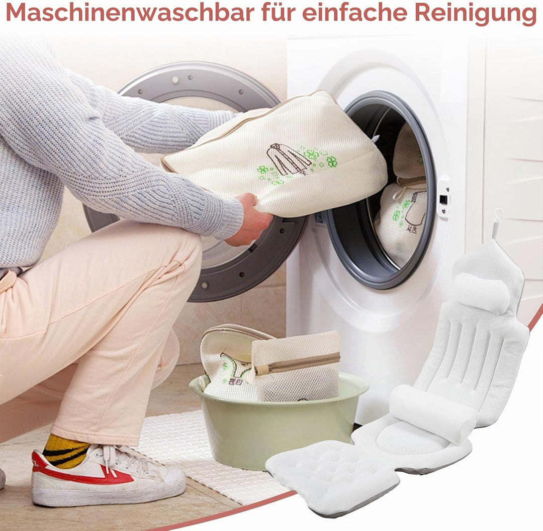 Badewannenmatte Ganzkörper mit Kissen, Badewannenkissen Ganzkörper 134x41cm, 4D Badekissen mit Kopfs
