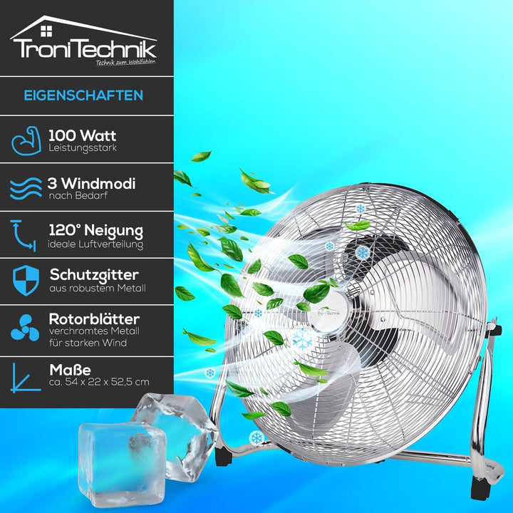 Tronitechnik® XL Windmaschine mit 45 cm Ø | Ventilator verstellbarer Winkel | Bodenventilator 3 Stuf