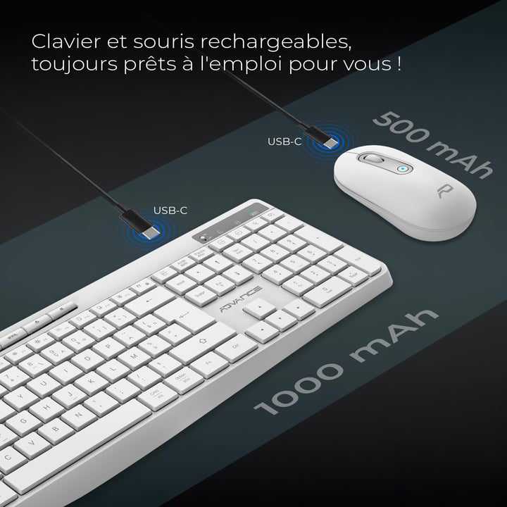 AD Advance - R Type, Set aus kabelloser Maus-Tastatur, leise, rutschfeste Matte, RGB-Hintergrundbele