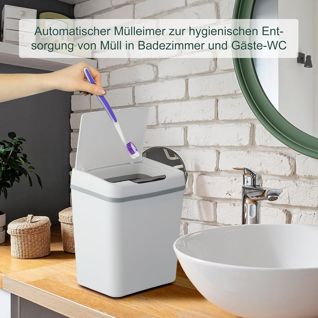 Relaxdays Mülleimer Bad, mit Sensor, 9 Liter, elektrischer Deckel, Müllbeutelhalter, Badezimmereimer