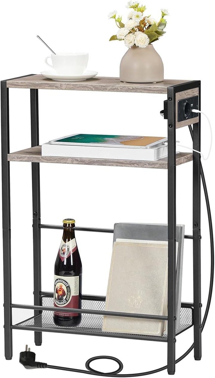 HOOBRO OOBRO Beistelltisch mit Steckdosenleiste, 3-stufiger schmaler Nachttisch, 1 Standardsteckdose