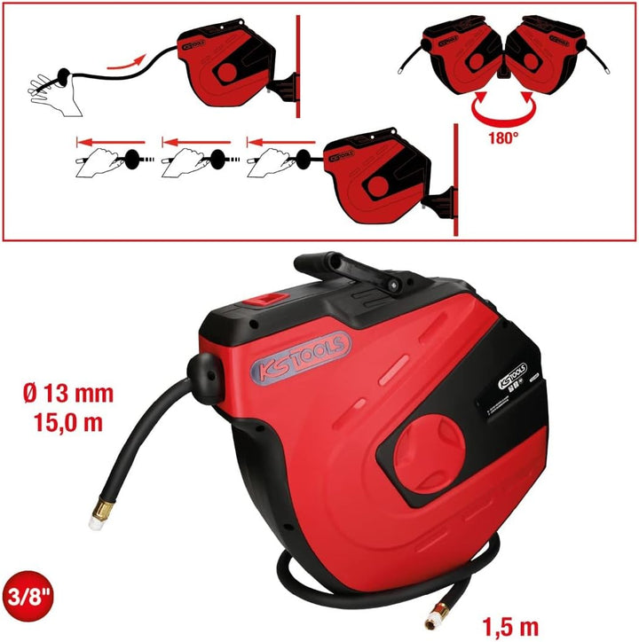 KS Tools 515.3445 Automatischer Druckluftschlauch-Aufroller, Ø 13mm x 15m
