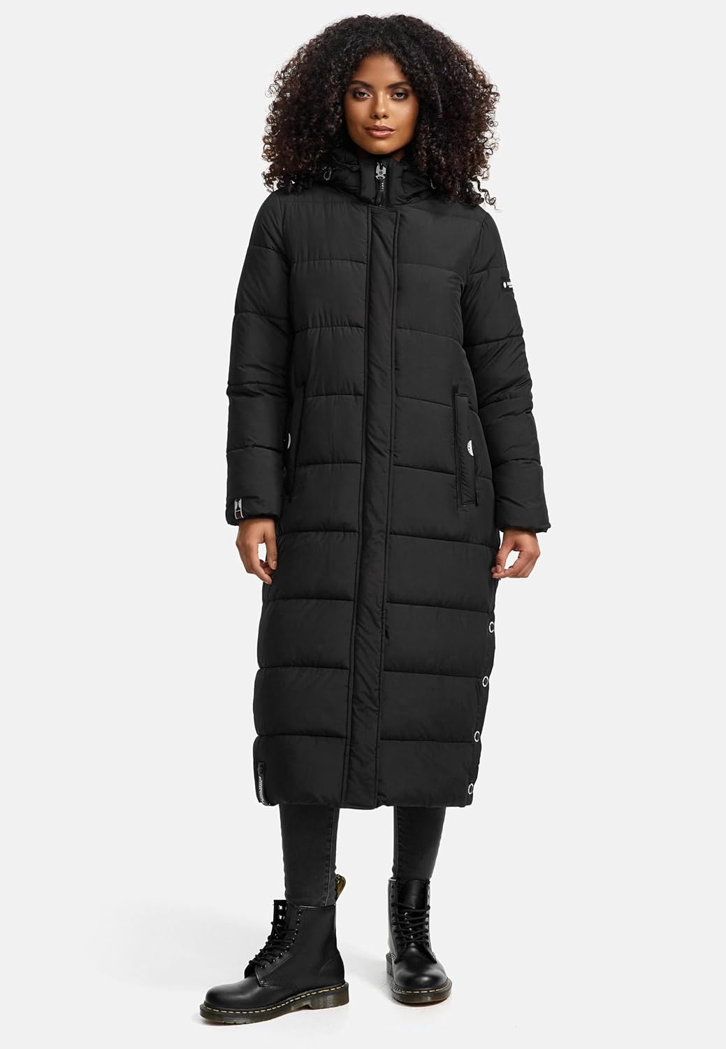 Navahoo Damen Wintermantel warmer Steppmantel lang mit abnehmbarer Kapuze Isalie XS-3XL M Schwarz, M