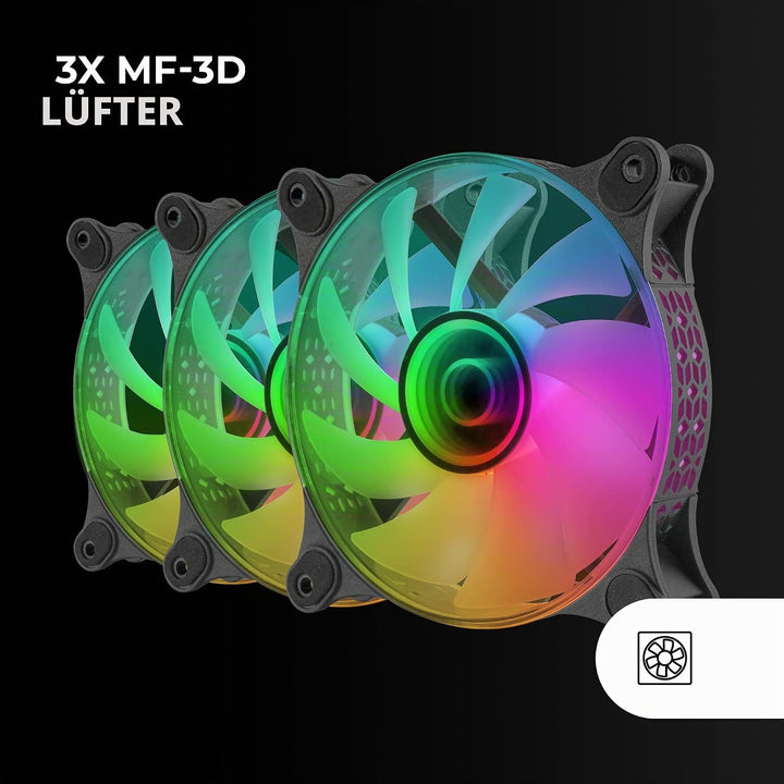 MARSGAMING Mars Gaming MF-3DKIT Schwarz, Kit 3 ARGB 360° 12cm Lüfter, 3D Infinity Mirror, Anti-vibra