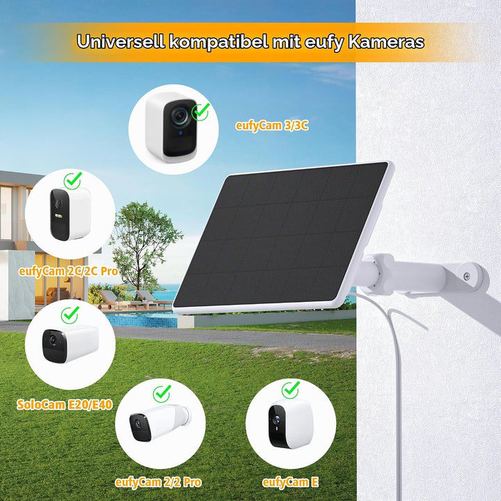 Solarpanel für eufy Kamera, 6W eufy Solarmodul für eufyCam E,2/2 Pro,2C/2C Pro,3/3C, soloCam E20/E40