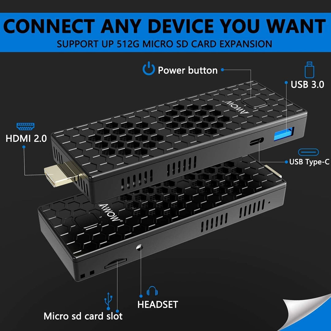 Mini PC Stick Windows 10 Pro Mini Computer Stick with Intel Celeron N4000 (up to 2.6GHz), 4GB DDR4,