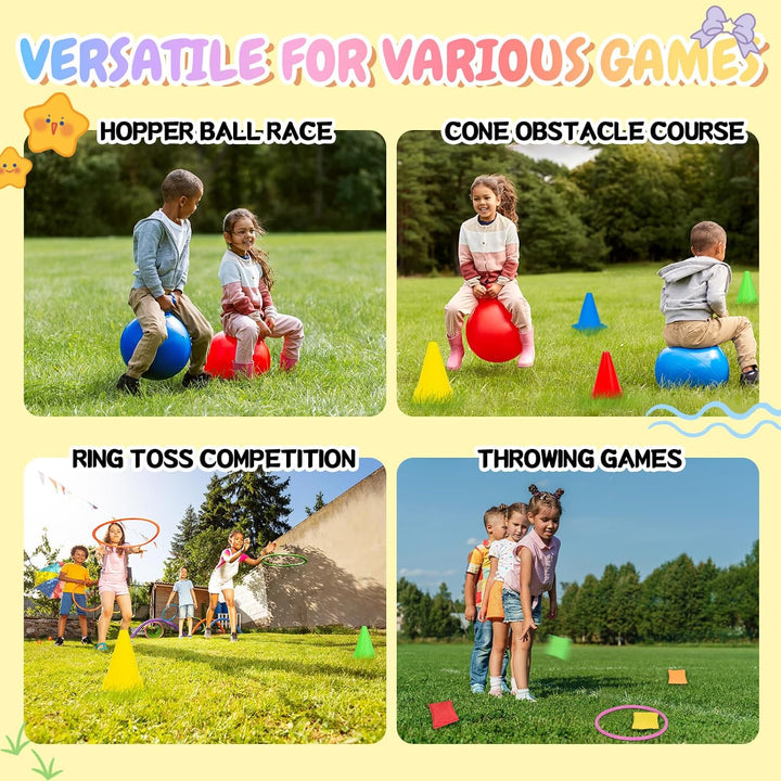 JOY SPOT! Outdoor Spiele für Kinder, Hüpfball Spiele mit Pumpe, Pogo Stick aus Schaumstoff mit weich
