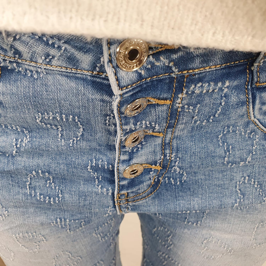 Jewelly Damen Boyfriend Stretch Jeans| Denim Hose für Frauen| 5-Pocket Bagggy Pants S Denim Heart, S