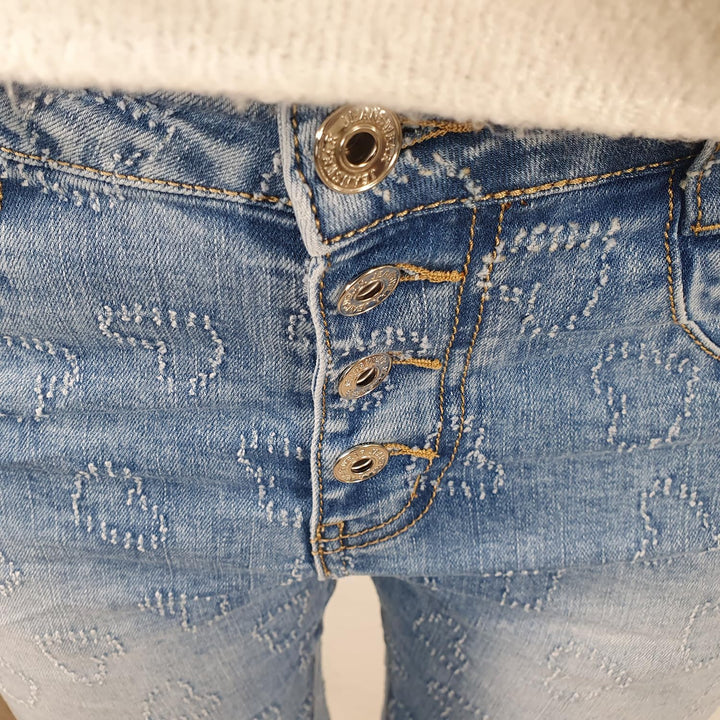 Jewelly Damen Boyfriend Stretch Jeans| Denim Hose für Frauen| 5-Pocket Bagggy Pants S Denim Heart, S