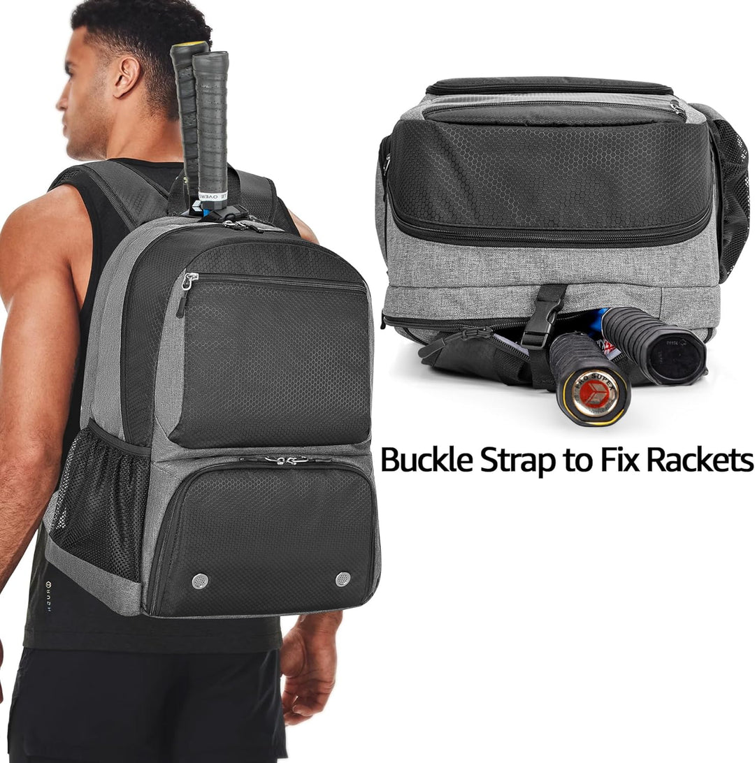 DSLEAF Tennisrucksack mit Schuhfach, Tennistasche für 2 Schläger mit Gepolsterten Schultergurten und