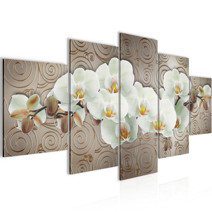 Runa Art Wandbilder Blumen Orchidee 5 Teilig Bild auf Vlies Leinwand Deko Wohnzimmer Abstrakt Beige