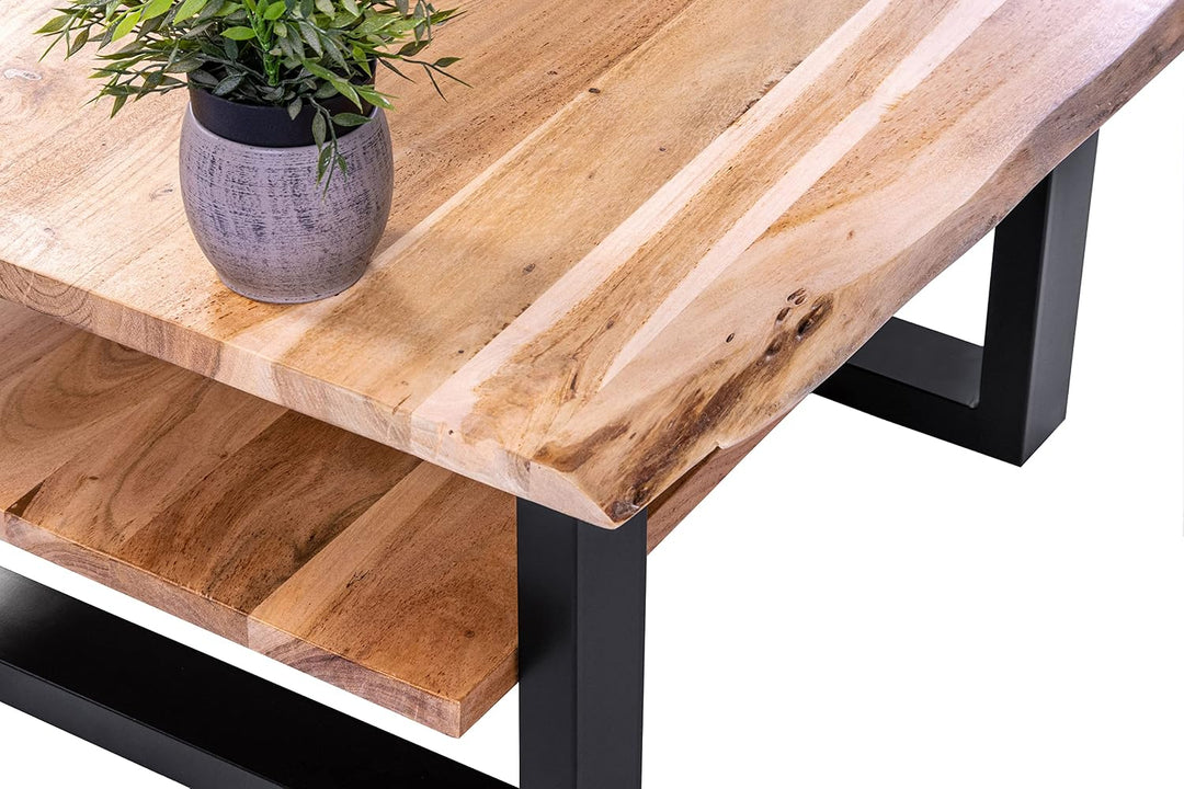 SAM B-Ware Couchtisch 90x90 cm Philipp, Sofatisch mit Ablage | Akazienholz massiv + naturfarben + la