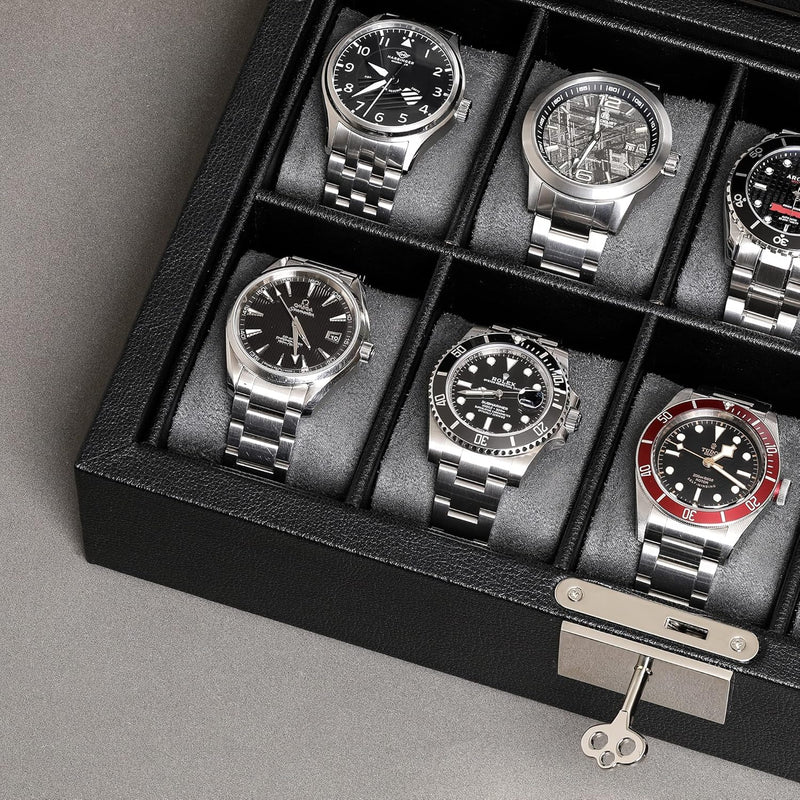 ROTHWELL Uhrenbox aus Leder mit 10 Fächern – Luxus-Uhrenetui, Veranstalter Uhrenaufbewahrung, Ultraw