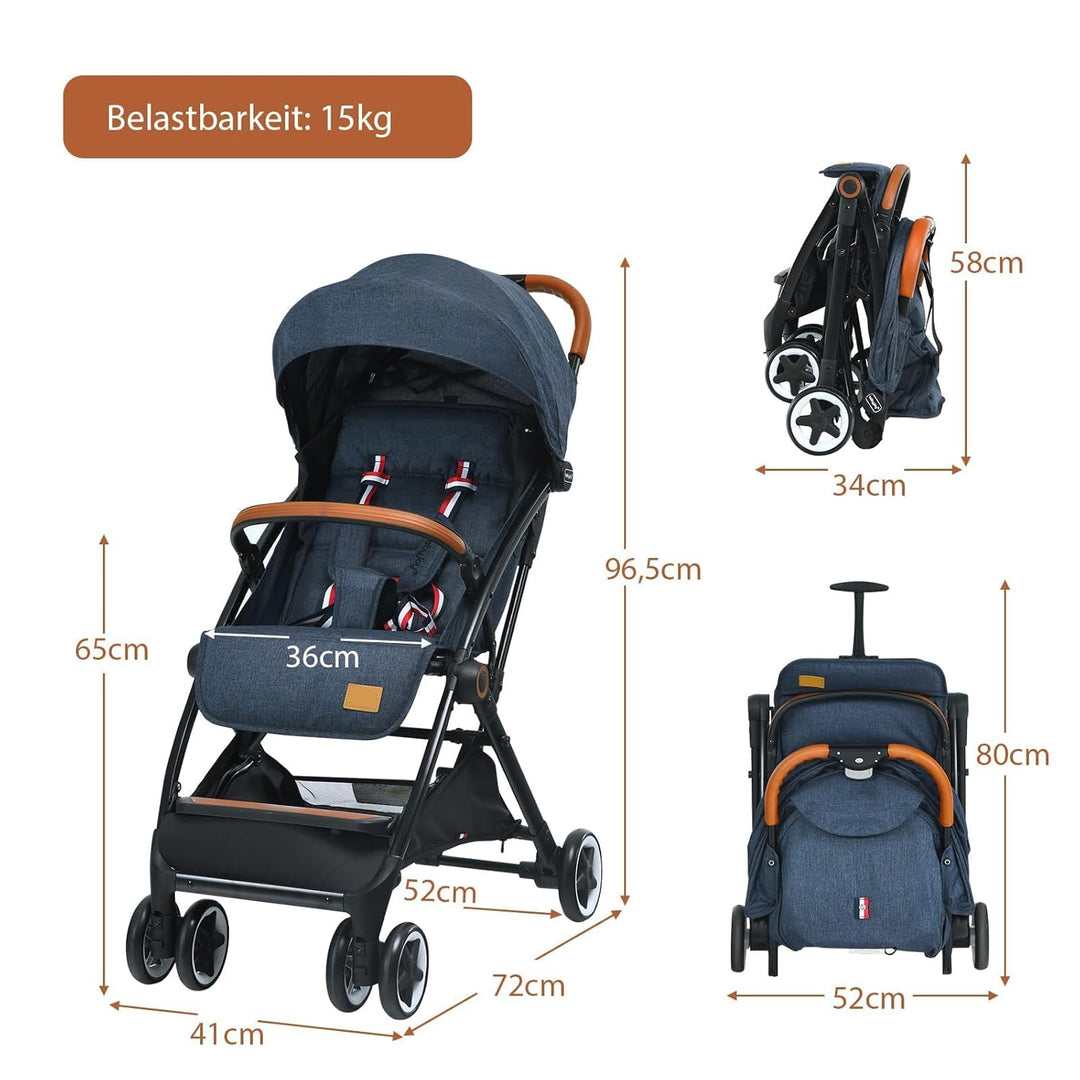 FANTASK Kinderbuggy faltbar, 5-Punkt-Sicherheitsgurt mit Liegefunktion, Reisebuggy mit Verdeck & ver