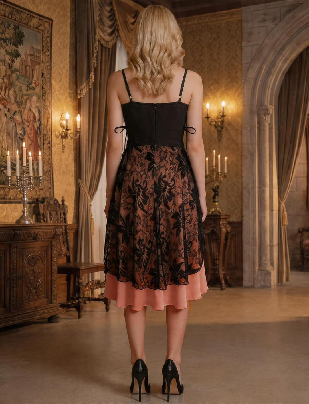 Gothic Kleid Damen Vintage A Line Swing Cocktail Gothic Halloween Cosplay Kostüm Minikleid Hexenklei